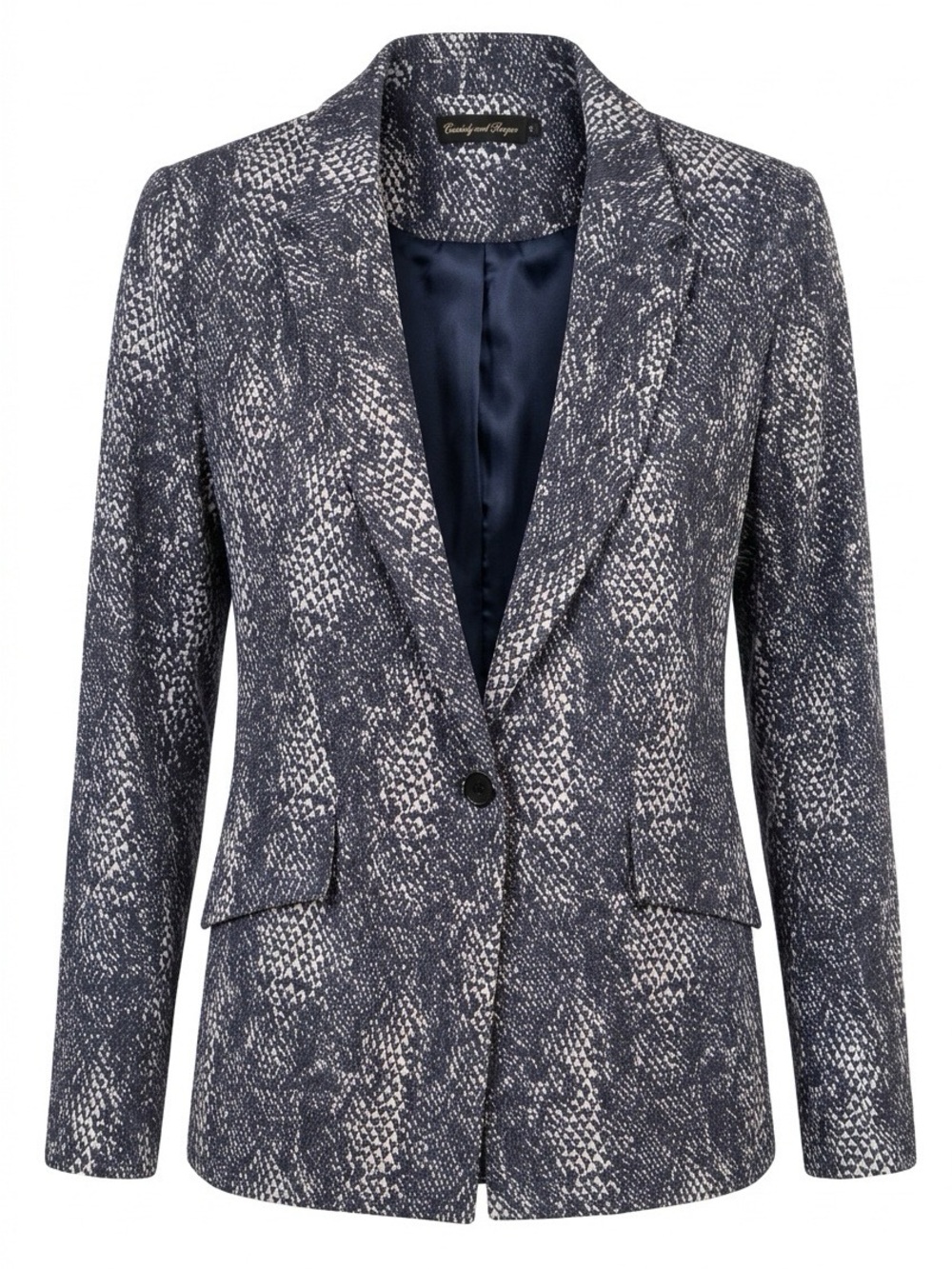 Navy Snake-Print Single-Button Blazer